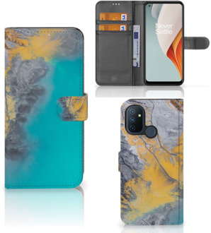 B2Ctelecom Flip Case OnePlus Nord N100 Hoesje Marble Blue Gold