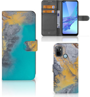 B2Ctelecom Flip Case OPPO A53 | OPPO A53s Hoesje Marble Blue Gold