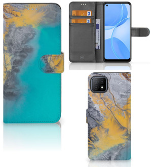 B2Ctelecom Flip Case OPPO A73 5G Hoesje Marble Blue Gold