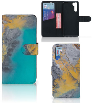 B2Ctelecom Flip Case OPPO A91 | Reno3 Hoesje Marble Blue Gold