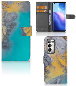 B2Ctelecom Flip Case OPPO Find X3 Neo 5G Hoesje Marble Blue Gold