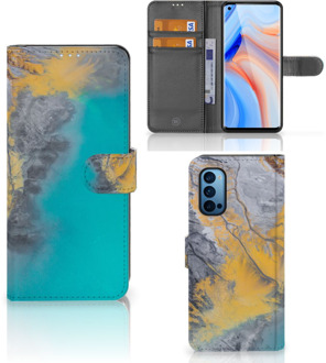 B2Ctelecom Flip Case OPPO Reno 4 Pro 5G Hoesje Marble Blue Gold