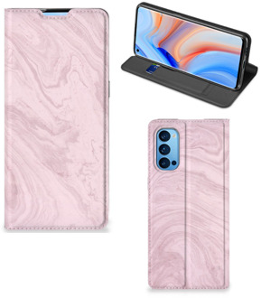 B2Ctelecom Flip Case OPPO Reno4 Pro 5G Smart Cover Marble Pink