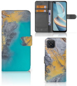 B2Ctelecom Flip Case OPPO Reno4 Z Hoesje Marble Blue Gold