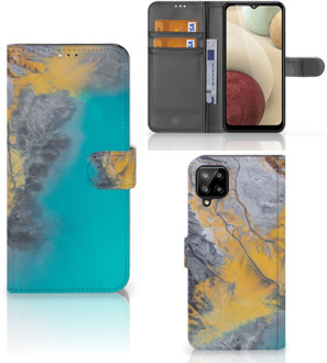 B2Ctelecom Flip Case Samsung Galaxy A12 Hoesje Marble Blue Gold