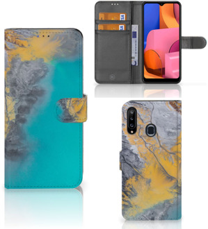 B2Ctelecom Flip Case Samsung Galaxy A20s Hoesje Marble Blue Gold