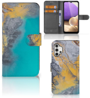 B2Ctelecom Flip Case Samsung Galaxy A32 4G Hoesje Marble Blue Gold