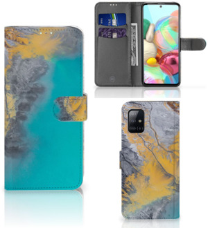 B2Ctelecom Flip Case Samsung Galaxy A71 Hoesje Marble Blue Gold