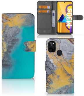 B2Ctelecom Flip Case Samsung Galaxy M21 Hoesje Marble Blue Gold