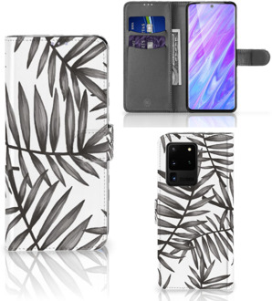 B2Ctelecom Flip Case Samsung Galaxy S20 Ultra Hoesje Leaves Grey