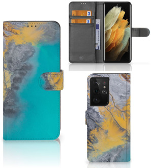 B2Ctelecom Flip Case Samsung Galaxy S21 Ultra Hoesje Marble Blue Gold