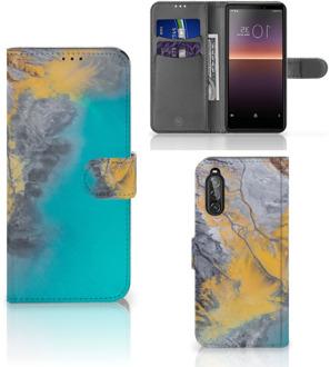 B2Ctelecom Flip Case Sony Xperia 10 II Hoesje Marble Blue Gold