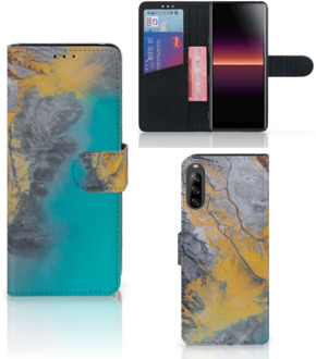 B2Ctelecom Flip Case Sony Xperia L4 Hoesje Marble Blue Gold