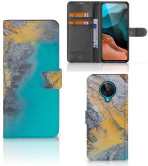 B2Ctelecom Flip Case Xiaomi Poco F2 Pro Hoesje Marble Blue Gold