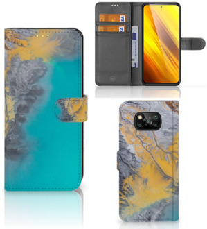 B2Ctelecom Flip Case Xiaomi Poco X3 Hoesje Marble Blue Gold