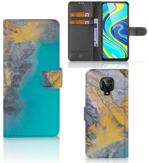 B2Ctelecom Flip Case Xiaomi Redmi Note 9 Pro | Note 9S Hoesje Marble Blue Gold