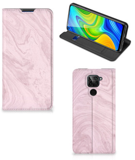 B2Ctelecom Flip Case Xiaomi Redmi Note 9 Smart Cover Marble Pink