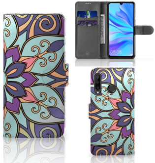 B2Ctelecom Flip Cover Huawei P30 Lite Design Purple Flower