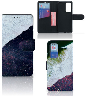 B2Ctelecom Flip Cover Huawei P40 Telefoon Hoesje Sea in Space