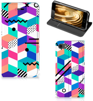 B2Ctelecom Flip Cover iPhone SE (2020) | 7 | 8 Hoesje Blocks Colorful