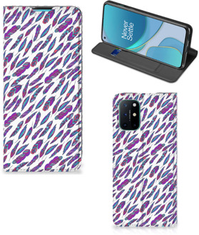 B2Ctelecom Flip Cover OnePlus 8T Telefoonhoesje Feathers Color