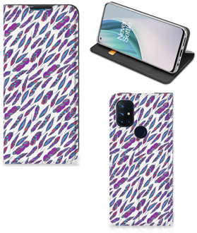 B2Ctelecom Flip Cover OnePlus Nord N10 5G Telefoonhoesje Feathers Color