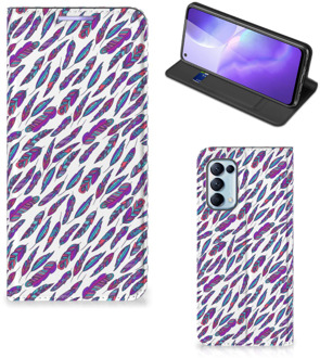 B2Ctelecom Flip Cover OPPO Find X3 Lite Telefoonhoesje Feathers Color