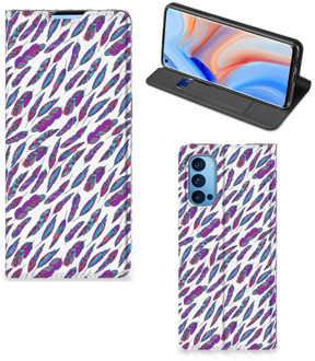 B2Ctelecom Flip Cover OPPO Reno4 Pro 5G Telefoonhoesje Feathers Color