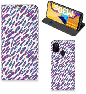 B2Ctelecom Flip Cover Samsung Galaxy M21 Telefoonhoesje Feathers Color