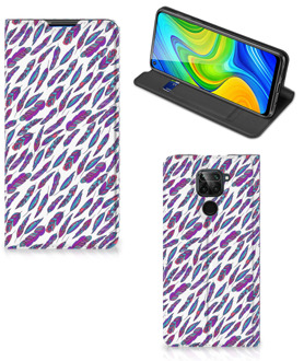 B2Ctelecom Flip Cover Xiaomi Redmi Note 9 Telefoonhoesje Feathers Color