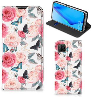 B2Ctelecom Flipcase Cadeautjes voor Moederdag Huawei P40 Lite Smartphone Hoesje Butterfly Roses