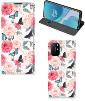 B2Ctelecom Flipcase Cadeautjes voor Moederdag OnePlus 8T Smartphone Hoesje Butterfly Roses