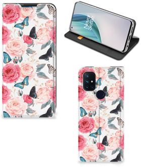 B2Ctelecom Flipcase Cadeautjes voor Moederdag OnePlus Nord N10 5G Smartphone Hoesje Butterfly Roses