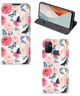 B2Ctelecom Flipcase Cadeautjes voor Moederdag OnePlus Nord N100 Smartphone Hoesje Butterfly Roses