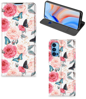 B2Ctelecom Flipcase Cadeautjes voor Moederdag OPPO Reno4 Pro 5G Smartphone Hoesje Butterfly Roses