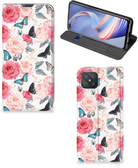 B2Ctelecom Flipcase Cadeautjes voor Moederdag OPPO Reno4 Z 5G Smartphone Hoesje Butterfly Roses