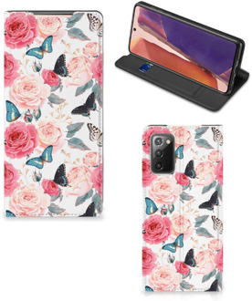 B2Ctelecom Flipcase Cadeautjes voor Moederdag Samsung Galaxy Note20 Smartphone Hoesje Butterfly Roses