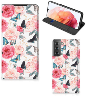 B2Ctelecom Flipcase Cadeautjes voor Moederdag Samsung Galaxy S21 Smartphone Hoesje Butterfly Roses