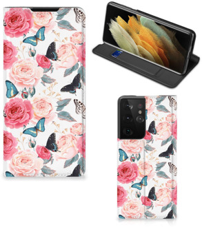 B2Ctelecom Flipcase Cadeautjes voor Moederdag Samsung Galaxy S21 Ultra Smartphone Hoesje Butterfly Roses