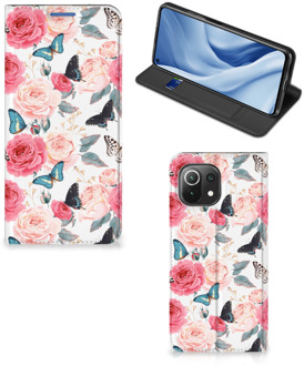 B2Ctelecom Flipcase Cadeautjes voor Moederdag Xiaomi Mi 11 Lite Smartphone Hoesje Butterfly Roses