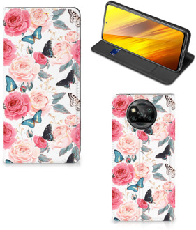 B2Ctelecom Flipcase Cadeautjes voor Moederdag Xiaomi Poco X3 Smartphone Hoesje Butterfly Roses