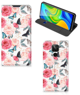 B2Ctelecom Flipcase Cadeautjes voor Moederdag Xiaomi Redmi Note 9 Smartphone Hoesje Butterfly Roses