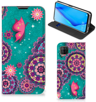 B2Ctelecom Flipcase Huawei P40 Lite Smart Cover Cirkels en Vlinders