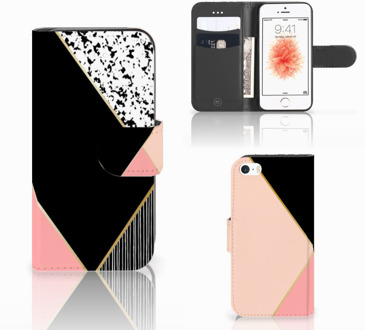 B2Ctelecom Flipcase iPhone 5S Black Pink Shapes