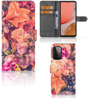 B2Ctelecom Flipcase Samsung Galaxy A72 Telefoon Hoesje Cadeau voor Moeder Bosje Bloemen