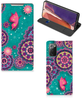 B2Ctelecom Flipcase Samsung Galaxy Note20 Smart Cover Cirkels en Vlinders