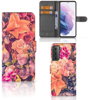 B2Ctelecom Flipcase Samsung Galaxy S21 Plus Telefoon Hoesje Cadeau voor Moeder Bosje Bloemen