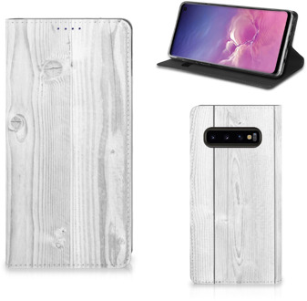 B2Ctelecom Flipcase Samsung S10 Design White Wood