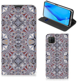 B2Ctelecom Flipcover Huawei P40 Lite Smart Cover Flower Tiles