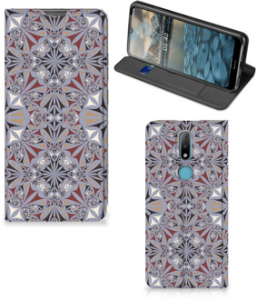 B2Ctelecom Flipcover Nokia 2.4 Smart Cover Flower Tiles